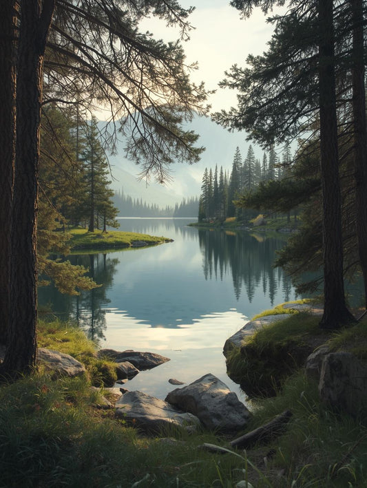 Paint by Number Peaceful Mountain Lake with Pine Trees - DIY Canvas Paint by Number Kit