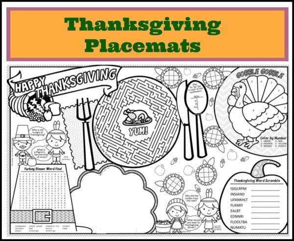 Free Color By Number Thanksgiving Placemat
