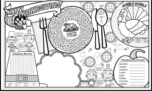Free Color By Number Thanksgiving Placemat