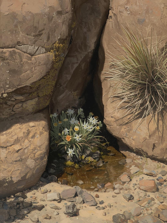 Paint by Number Sunlit Rocky Slope with Desert Flowers – DIY Paint by Number Kit