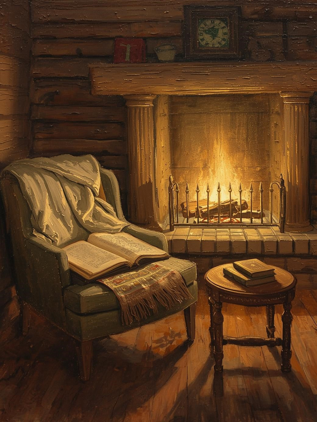 Paint by Number Cozy Fireplace Reading Corner with Chair – DIY Paint by Numbers Kit for Adults