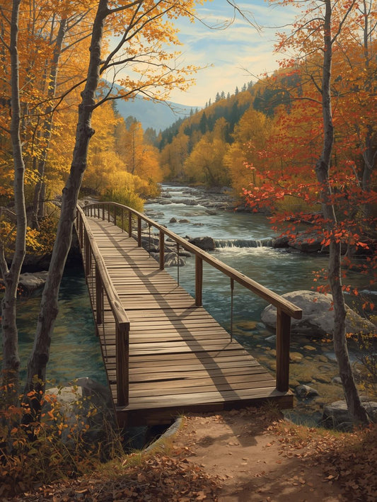 Paint by Number Autumn Bridge in the Mountains - DIY Paint by Number Kit