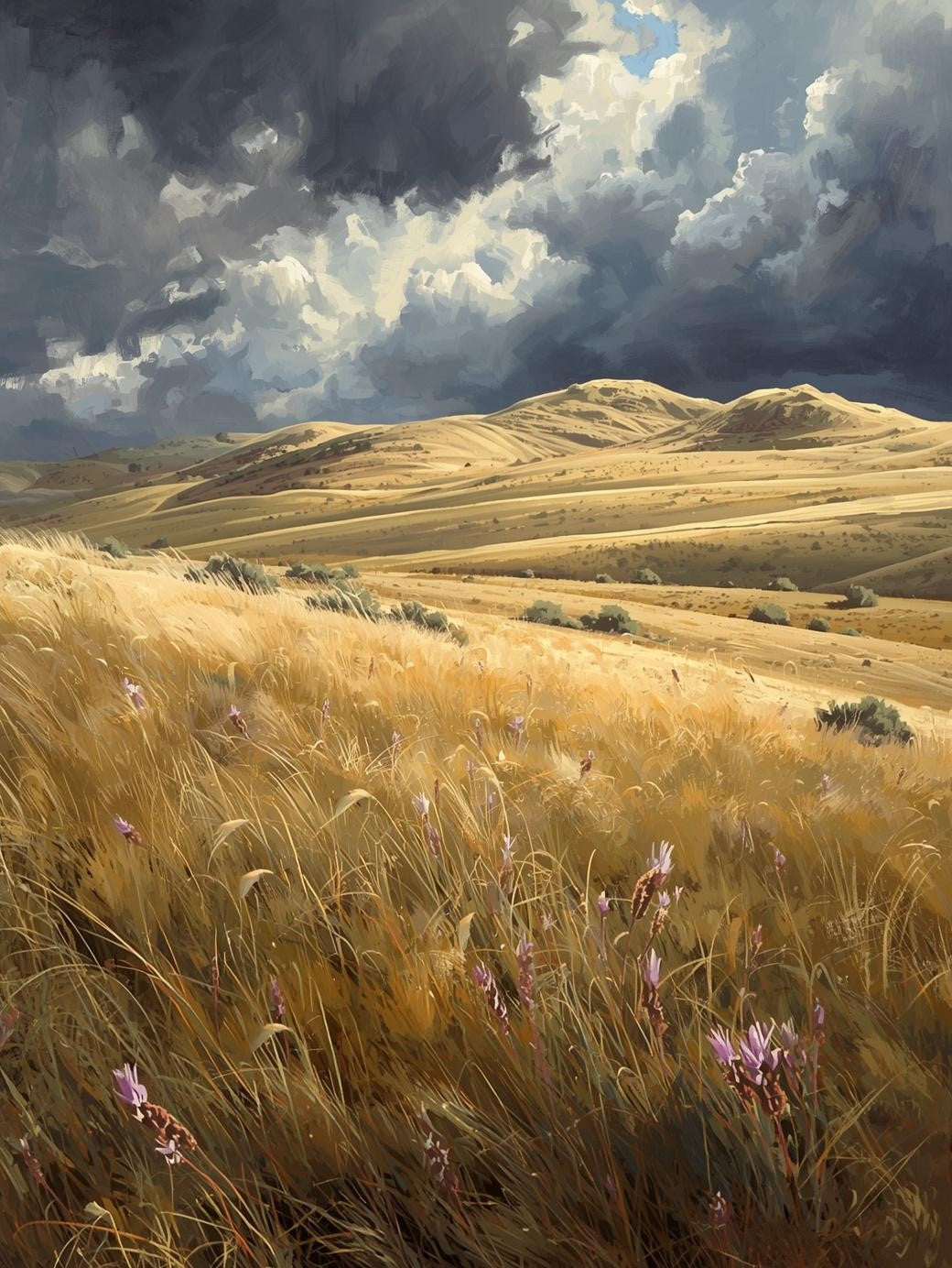Paint by Number Rolling Grasslands Beneath Thunderstorm Skies - Paint by Number Kit for Adults