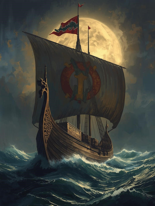 Paint by Number Moonlit Viking Dragon Ship – Adult Paint by Number Canvas