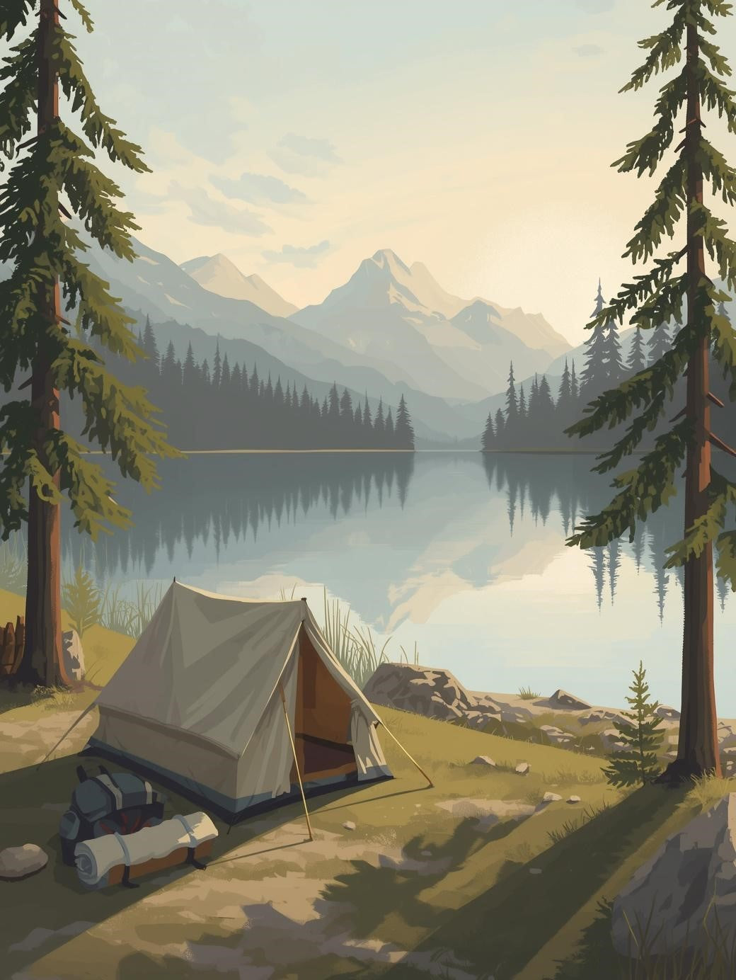Paint by Number Lakeside Mountain Camping Scene - DIY Canvas Paint by Number Kit