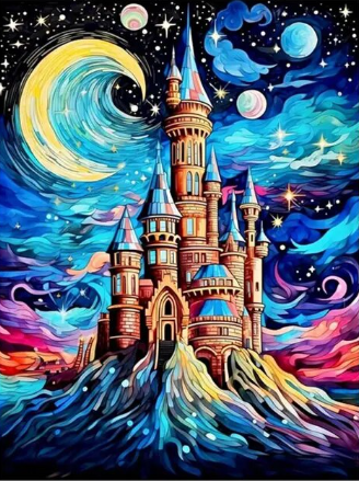 Paint by Number Castle in Starry Night