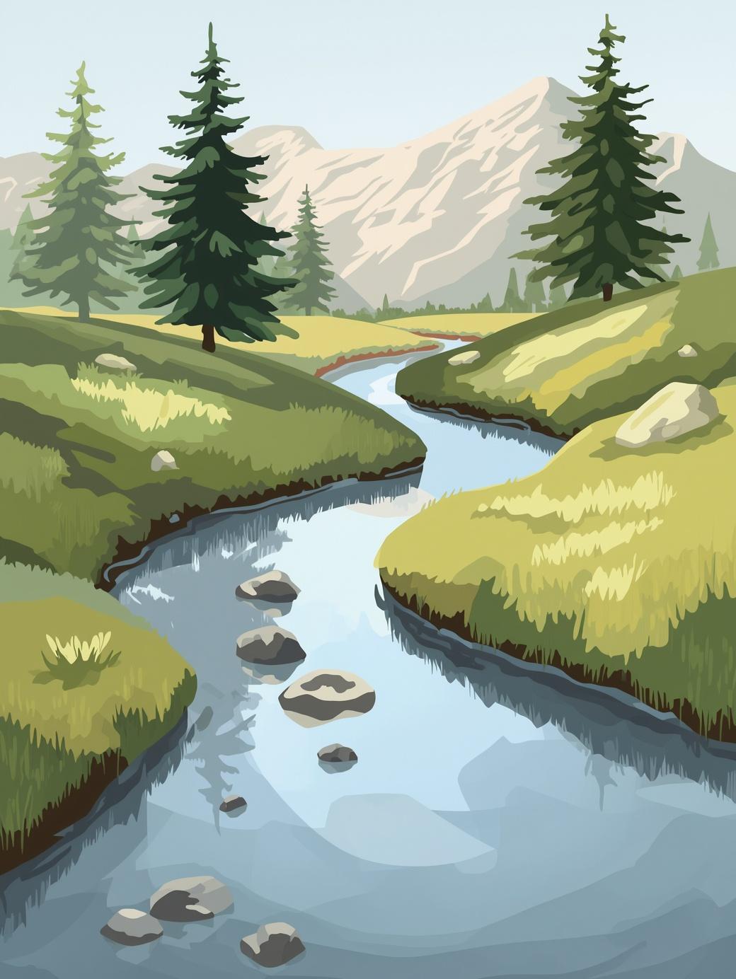 Paint by Number Mountain Stream Landscape – Beginner Friendly Paint by Number Kit