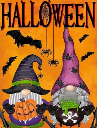 Paint by Number  Halloween Gnomes with Bats
