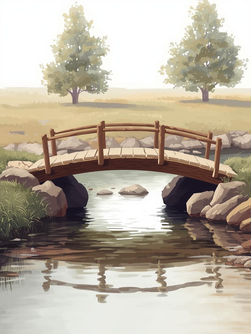 Paint by Number Rustic Wooden Bridge Over Stream – Beginner Friendly Paint by Number Kit