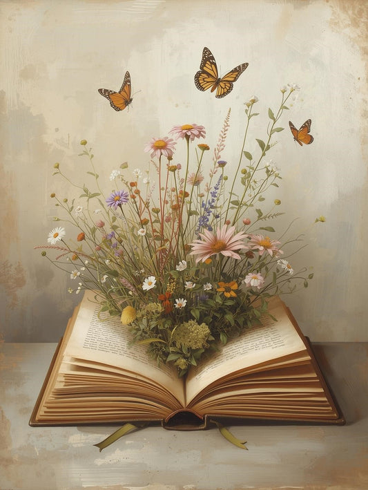 Paint by Number Wildflowers Blooming from Open Book with Butterflies – Paint by Numbers Canvas Kit for Adults