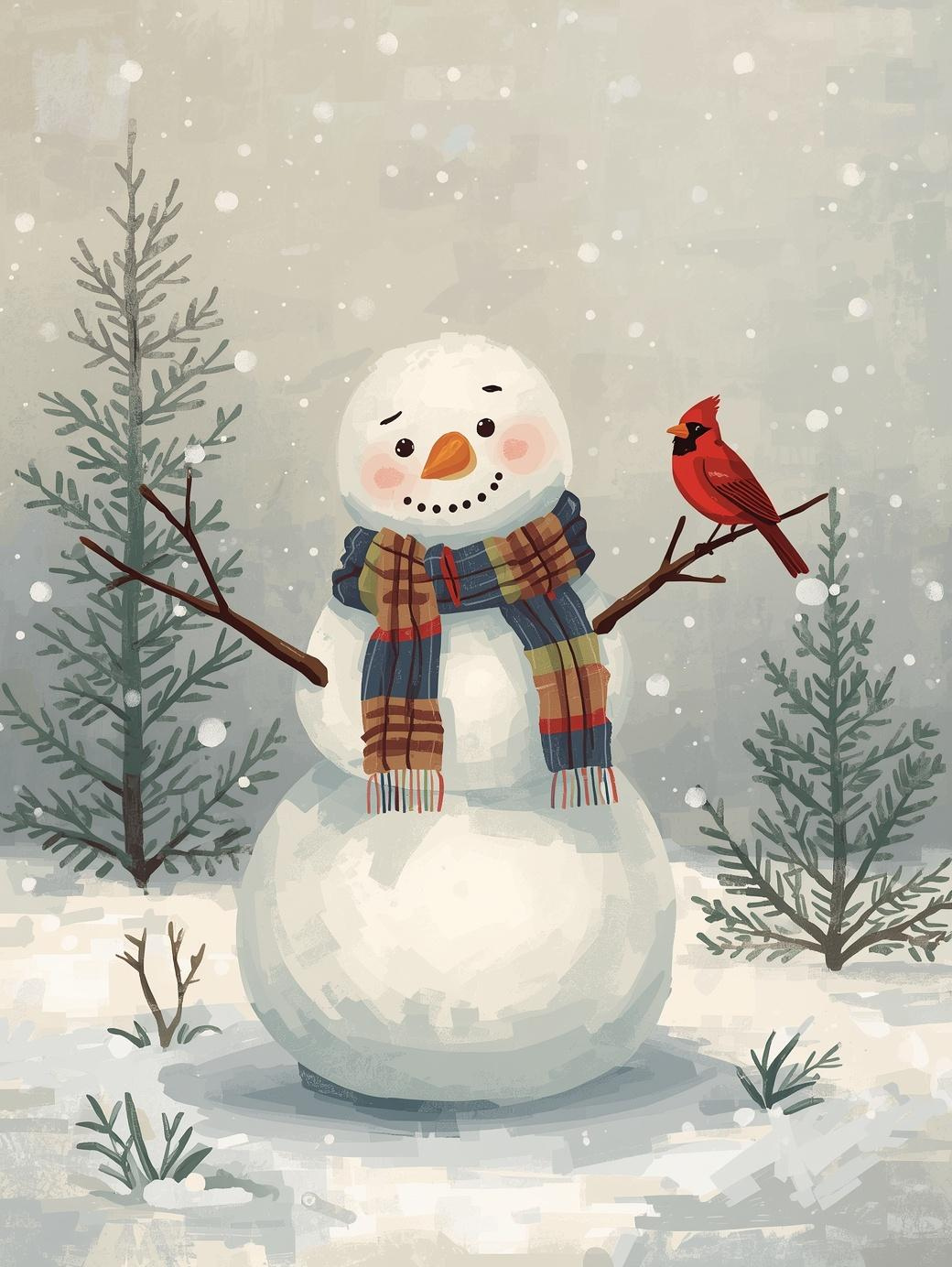 Paint by Number Cute Snowman with Cardinal on Twig Hand – Adorable Christmas Acrylic Paint by Number Kit