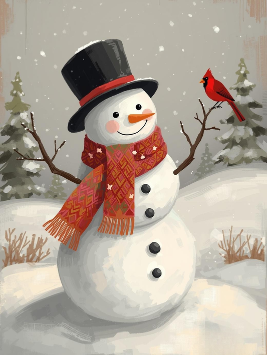 Paint by Number Snowman with Cardinal Bird Friend – Christmas Winter Paint by Number Kit for Adults