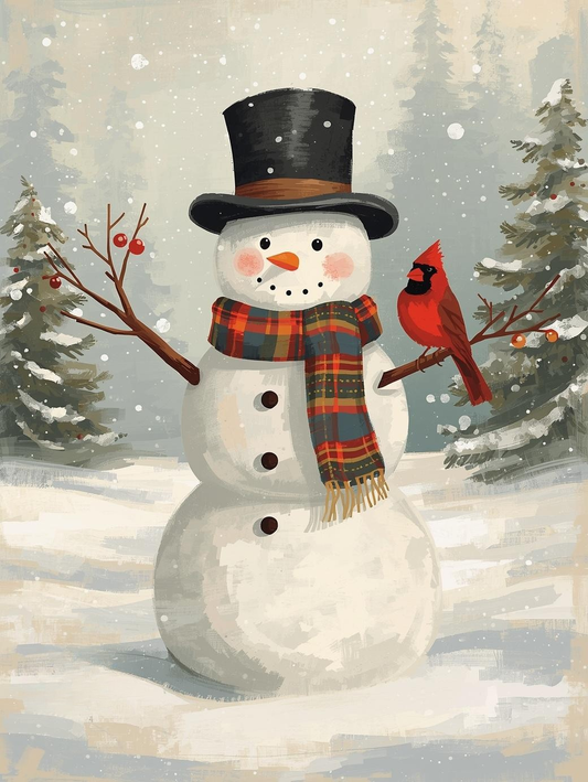 Paint by Number Snowman with Cardinal and Top Hat – Cozy Winter Christmas Paint by Number Kit for Adults