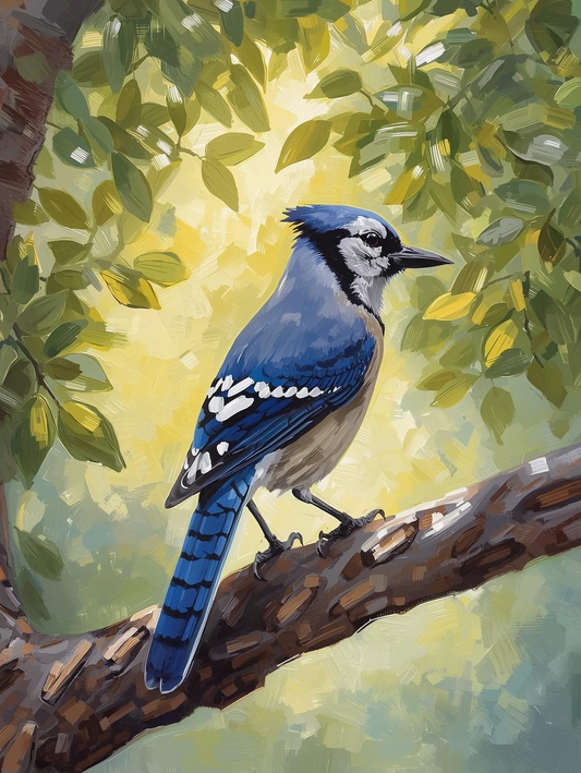 Paint by Number Blue Jay on Tree Branch – Bright Wildlife Paint by Number Kit for Adults