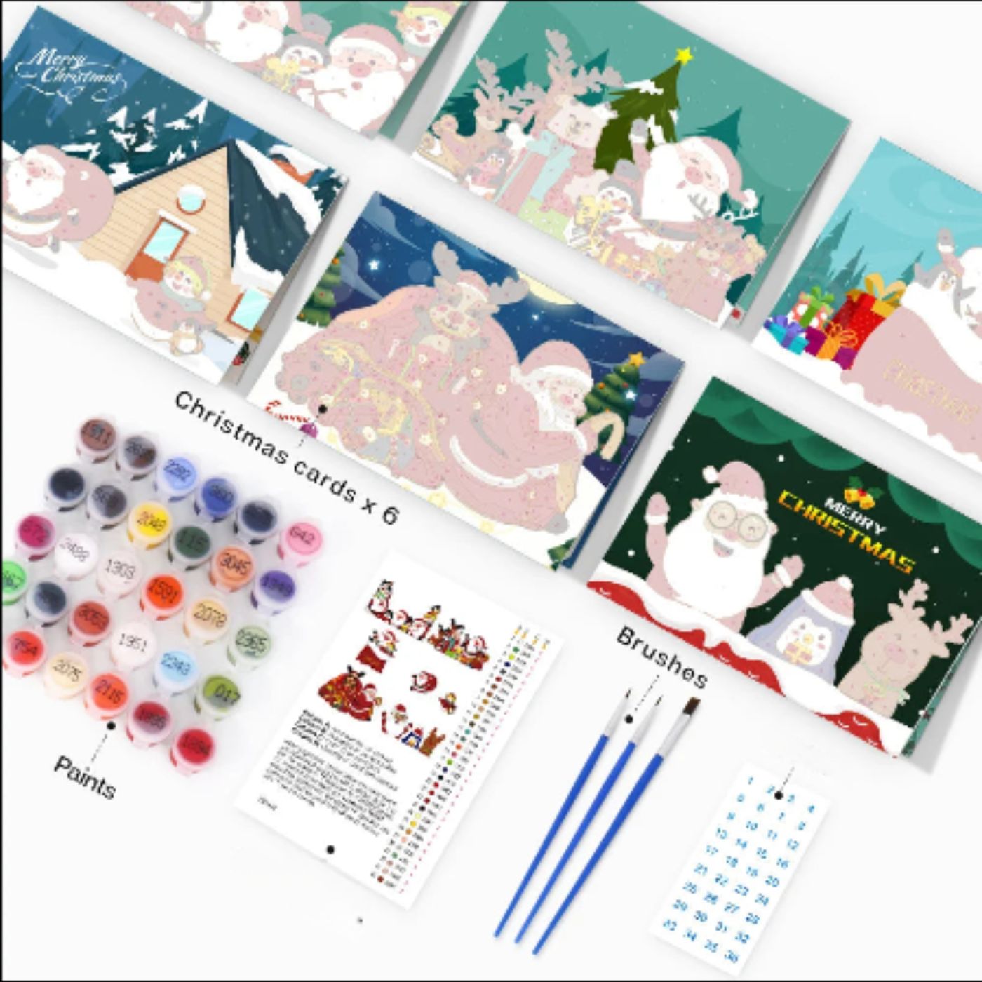 Santa's Magical Night: Capture the Christmas Spirit 6 Pc. Paint by Number Christmas Cards