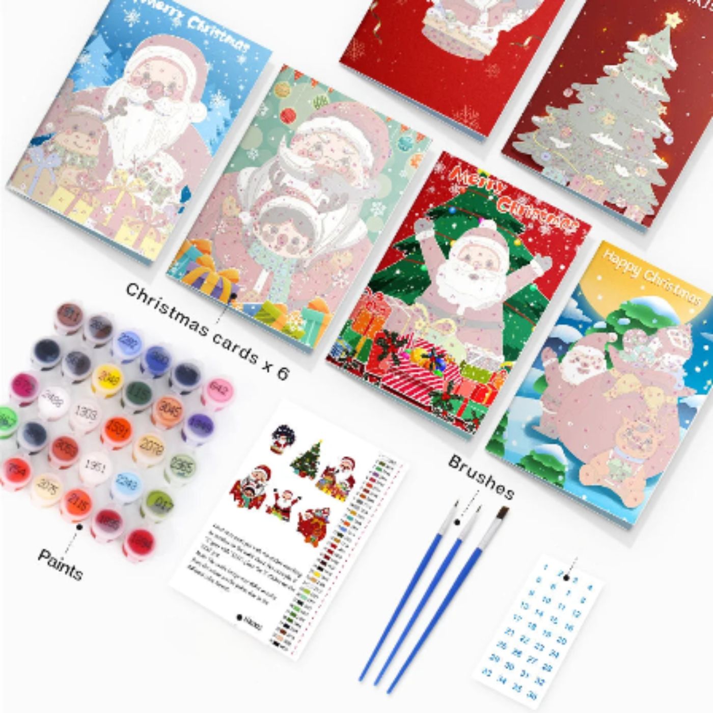 Santa's Workshop: A Creative Christmas Card Experience 6 Piece Paint by Number Christmas Cards