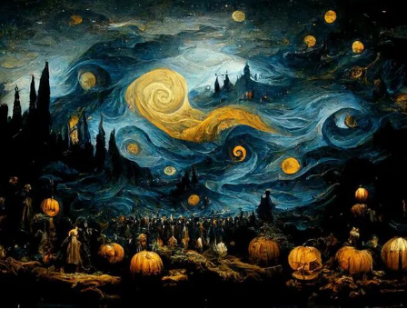 Paint by Number Starry Night and Pumpkins