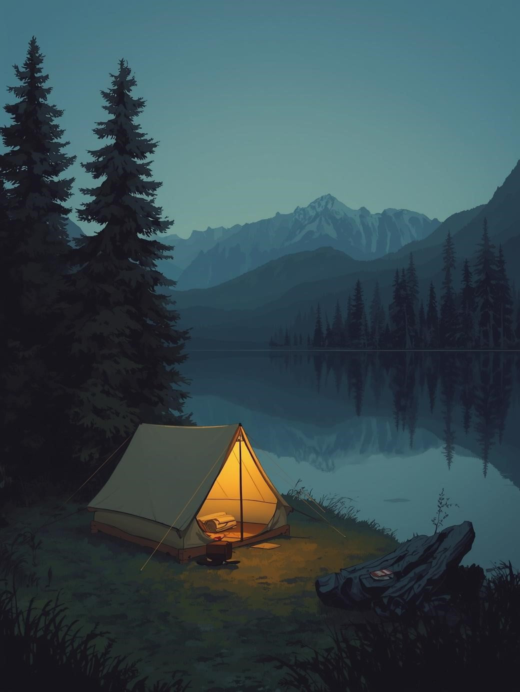 Paint by Number Mountain Lake Camping at Night - DIY Paint by Number Kit