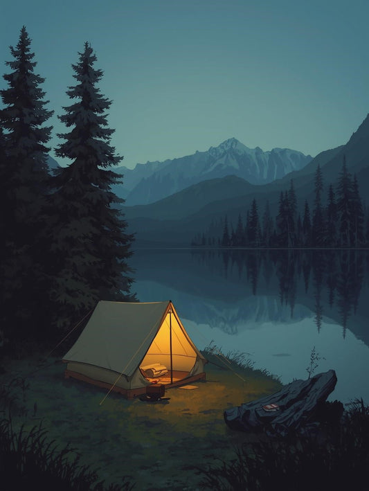 Paint by Number Mountain Lake Camping at Night - DIY Paint by Number Kit