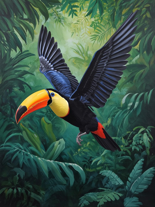 Paint by Number Flying Toucan in Jungle Sky – Colorful Wildlife DIY Paint Kit for Adults