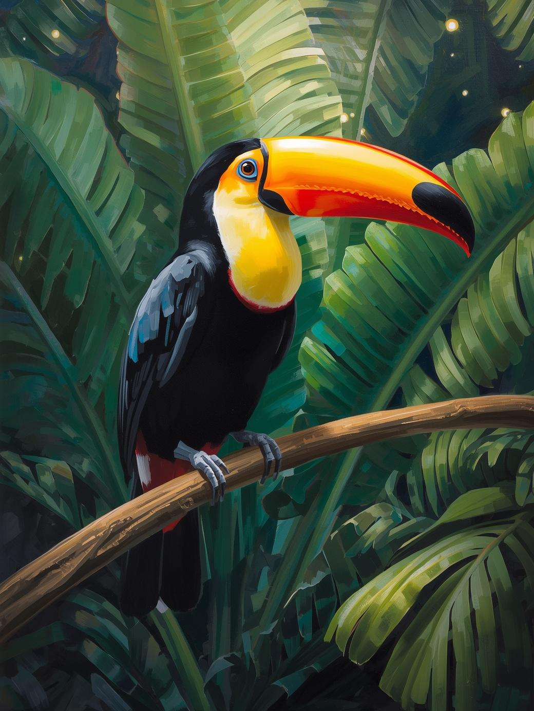 Paint by Number Toucan on Tropical Branch – Vibrant Jungle Wildlife Canvas Paint by Number Kit
