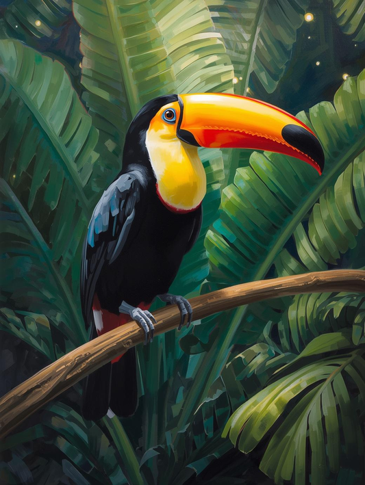 Paint by Number Toucan on Tropical Branch – Vibrant Jungle Wildlife Canvas Paint by Number Kit