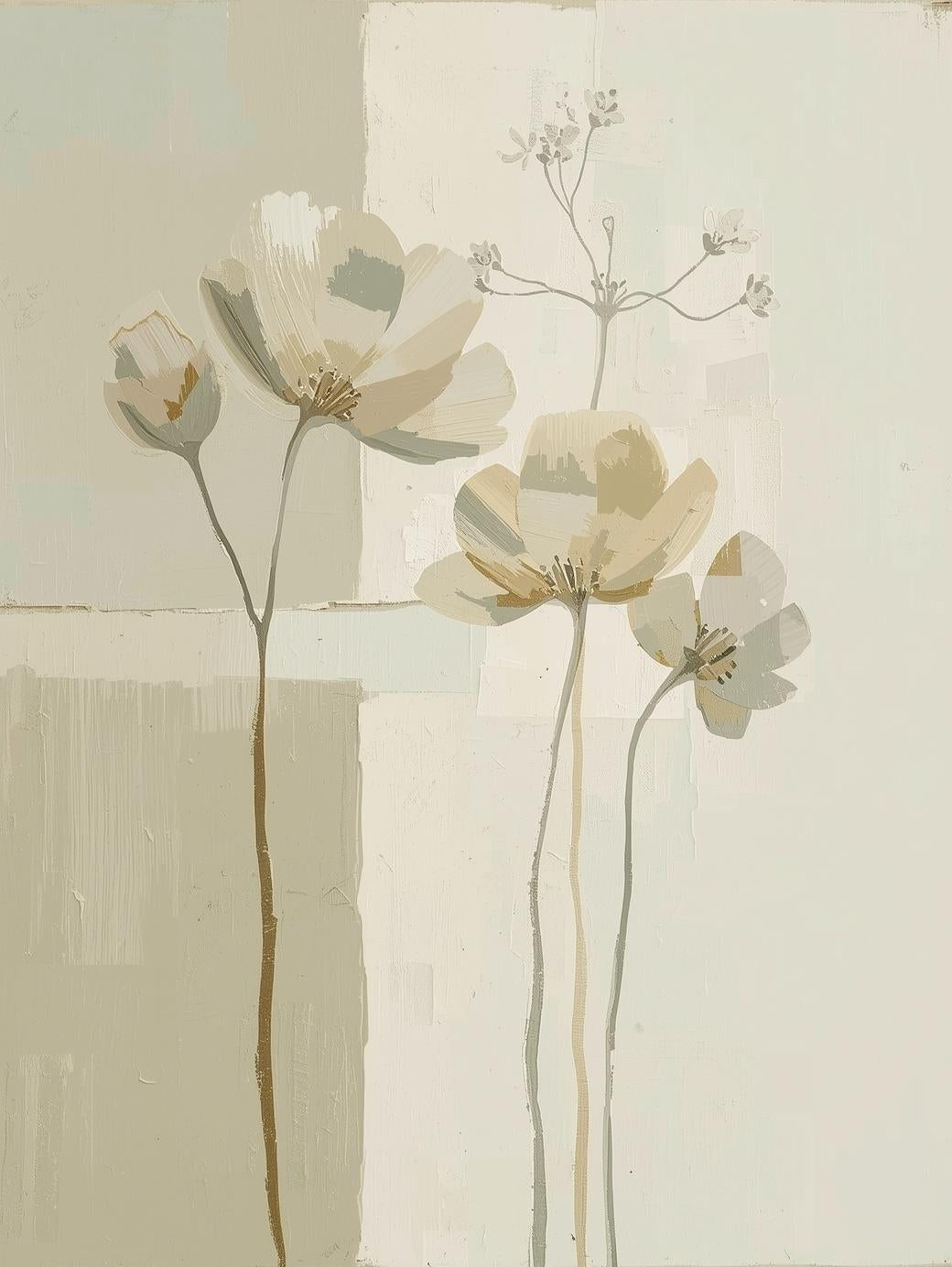Paint by Number Soft Neutral Stems – Abstract Botanical Canvas Kit for Adults