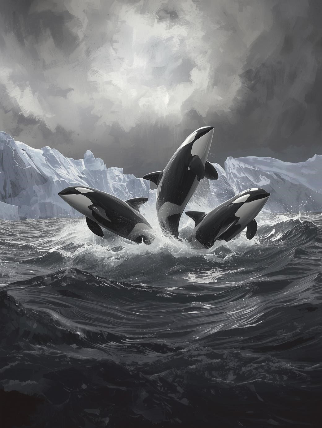 Paint by Number Orca Whales Breaching Through Icy Waves - Adult Paint by Number Kit