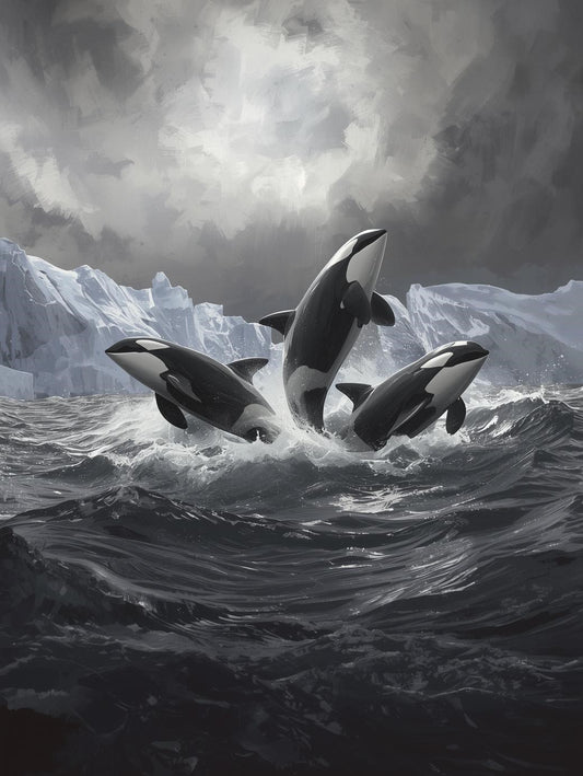 Paint by Number Orca Whales Breaching Through Icy Waves - Adult Paint by Number Kit