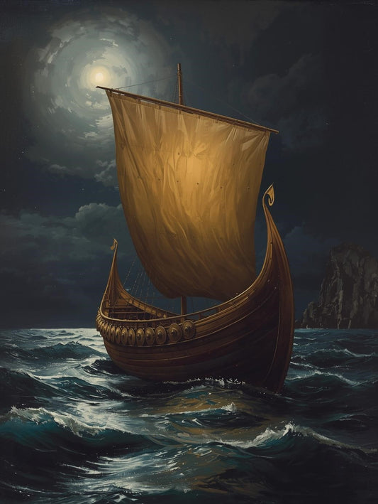 Paint by Number Moonlit Viking Longship Voyage – DIY Paint by Number Kit