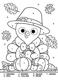 Free Color By Number Thanksgiving Cute Critters