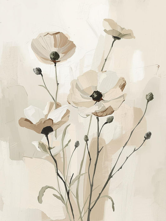 Paint by Number Minimal Ivory Wildflowers – Abstract Botanical Canvas Kit for Adults