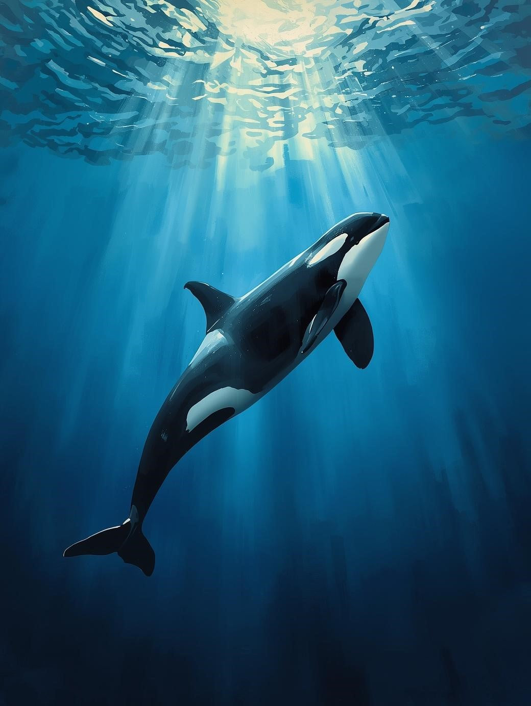 Paint by Number Graceful Orca Swimming Beneath Ocean Sun Rays - Painting Kit for Adults