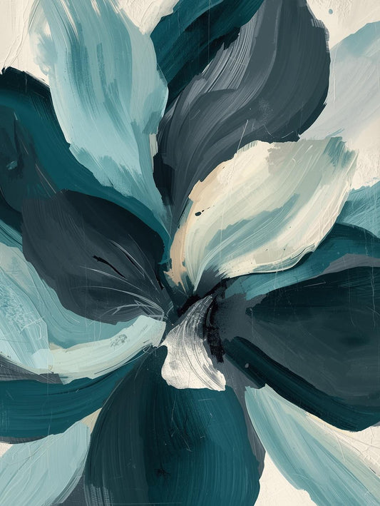 Paint by Number Deep Teal Petal Movement – Abstract Floral Canvas Kit