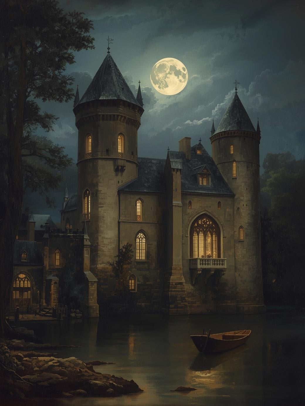 Paint by Number Moonlit Castle on Dark Forest Lake – Relaxing Paint by Number Art Kit