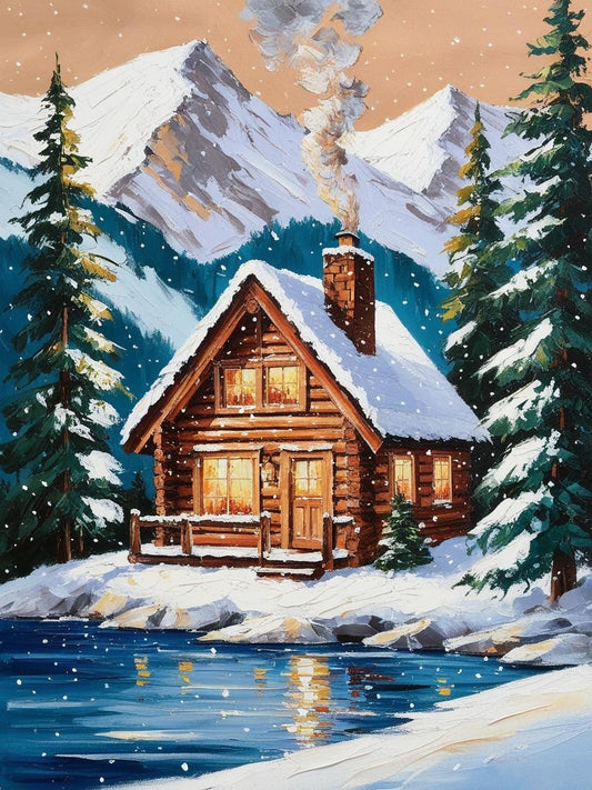 Paint by Number Rustic Cabin in the Snow