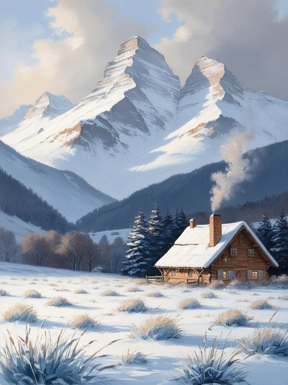 Paint by Number Snow-Capped Mountain Cabin