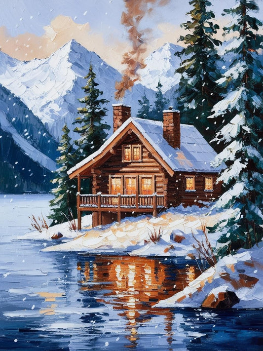 Paint by Number Cabin by the Frozen Lake