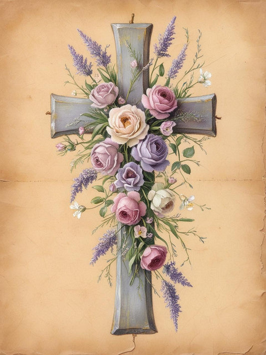 Paint by Number Sacred Embrace Floral Cross