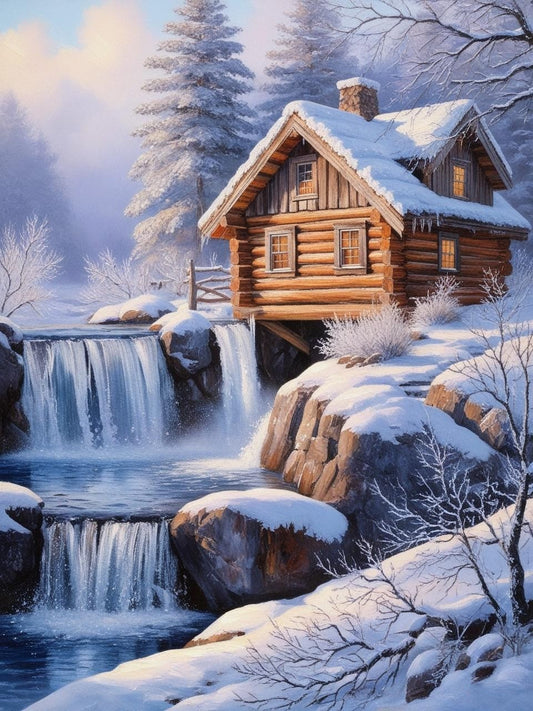 Paint by Number Frozen Creek and Cozy Cabin