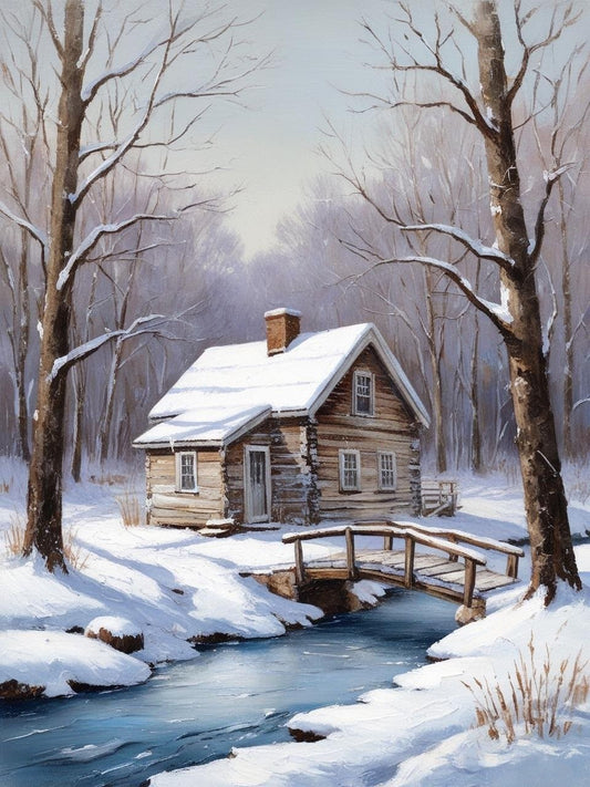 Paint by Number Silent Night, Snowy Cabin