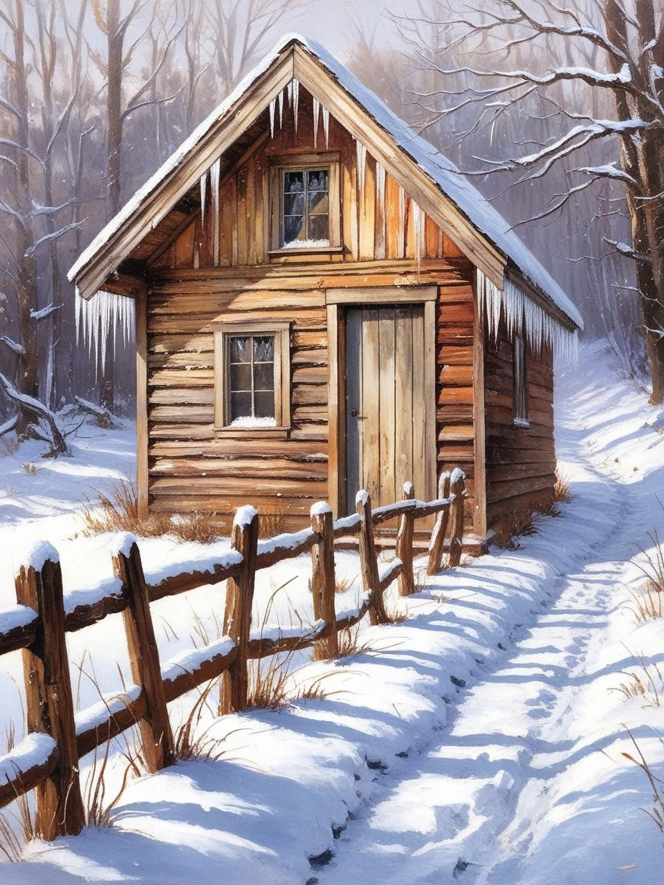 Paint by Number Snow-Kissed Cabin Scene