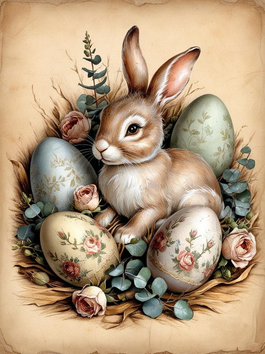 Paint by Number Bunny in an Antique Easter Setting