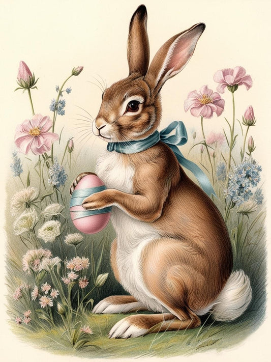 Paint by Number Antique Bunny in a Spring Garden