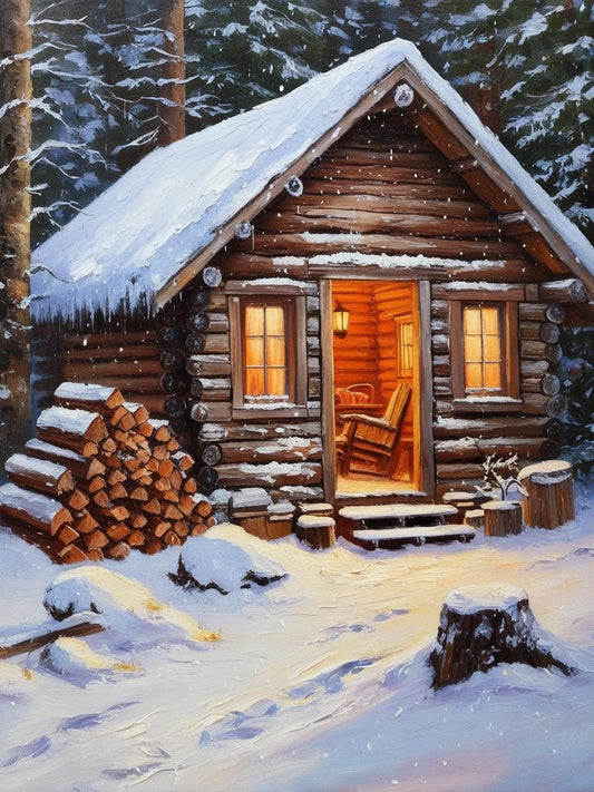 Paint by Number Snowfall on a Cozy Cabin