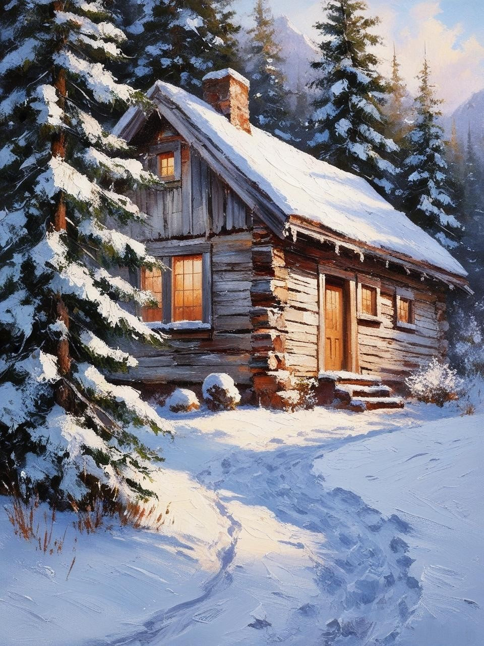 Paint by Number Christmas Cabin in the Forest