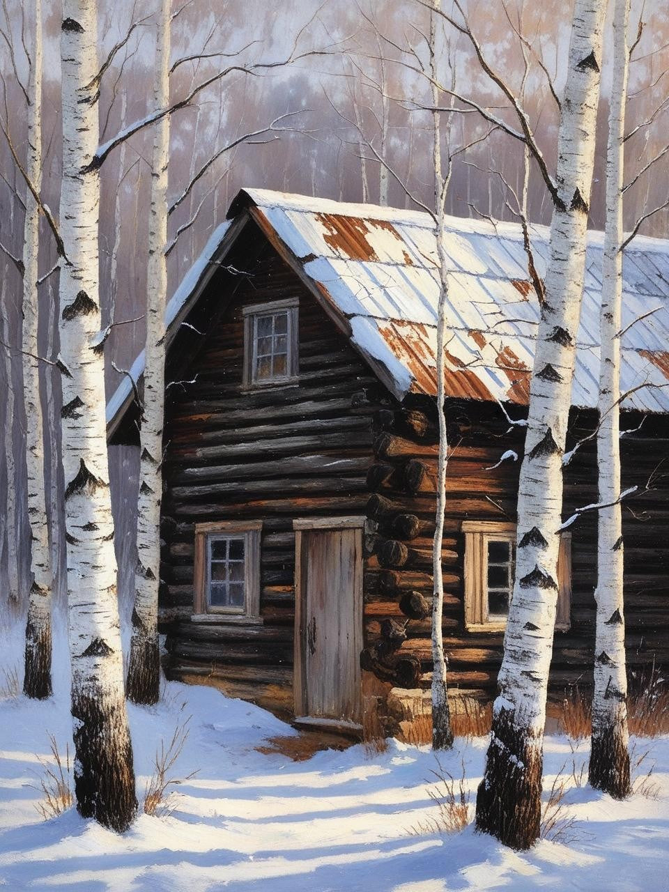 Paint by Number Cabin with a Snowy Porch