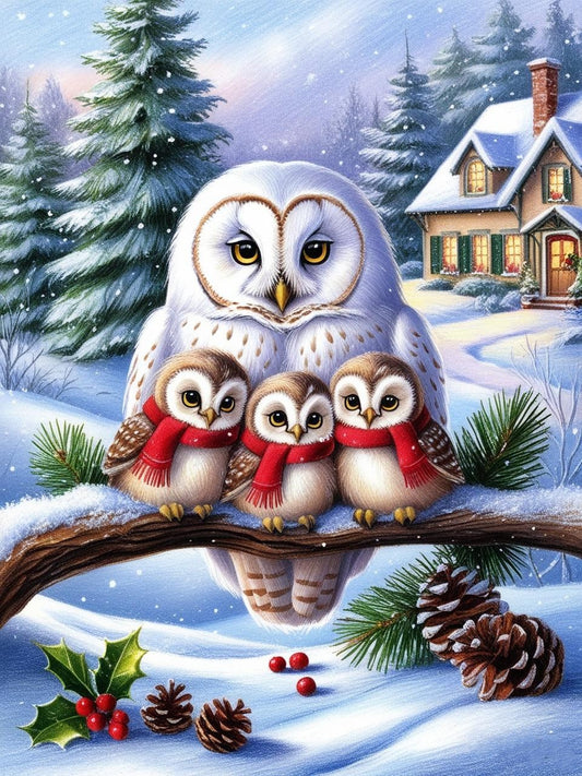 Paint by Number Bundled Up Christmas Owls