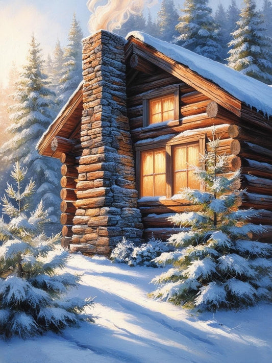 Paint by Number Cabin in a Winter Forest