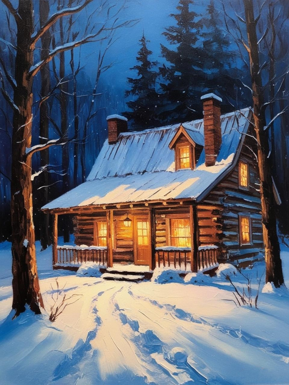 Paint by Number Fireside Glow Cabin